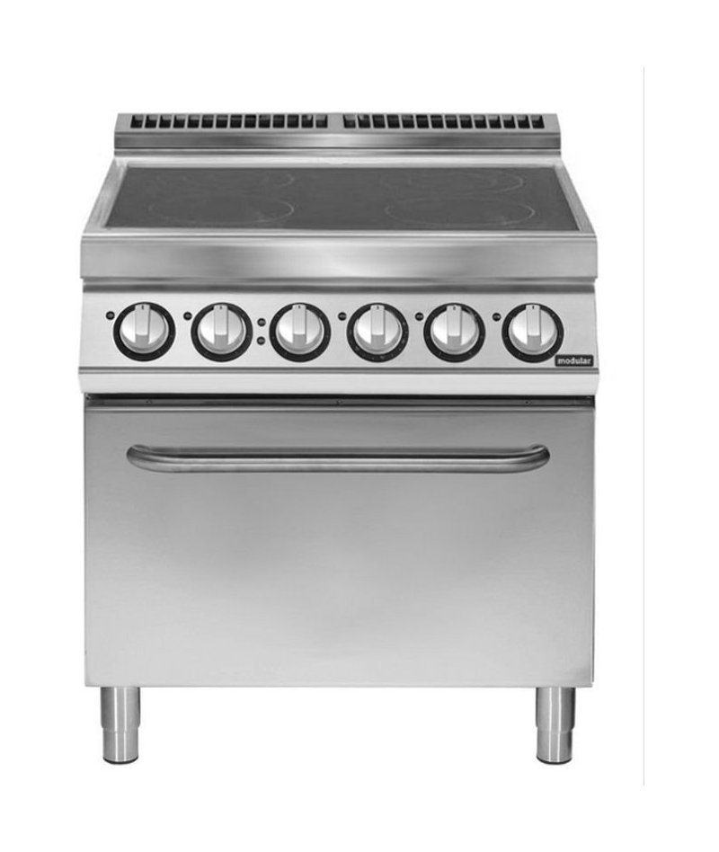 Cocina eléctrica blanca de vitrocerámica con horno grill