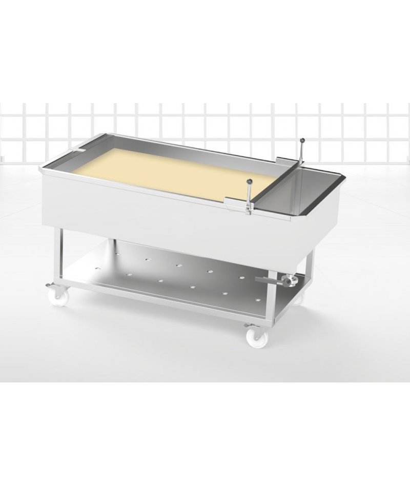 Mesa de escurrido, desuerado o secado y preprensado para queso con rejilla móvil lateral Mesa de escurrido, desuerado o secado y preprensado para queso con rejilla móvil lateral