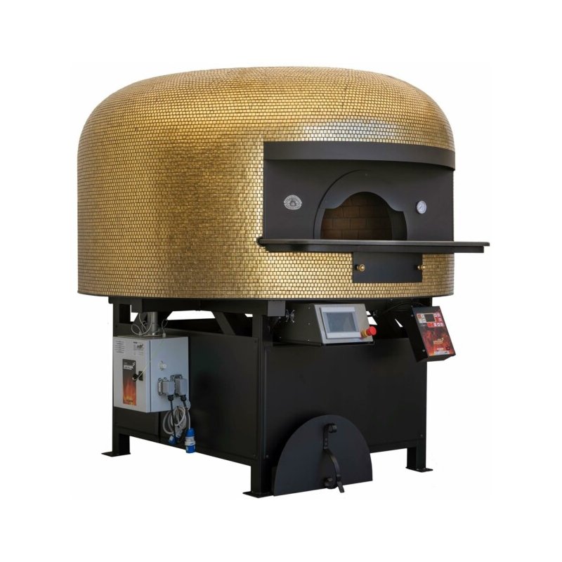 Horno giratorio para pizza Napolitana a leña, gas, pellets o combinado. Mosaico oro