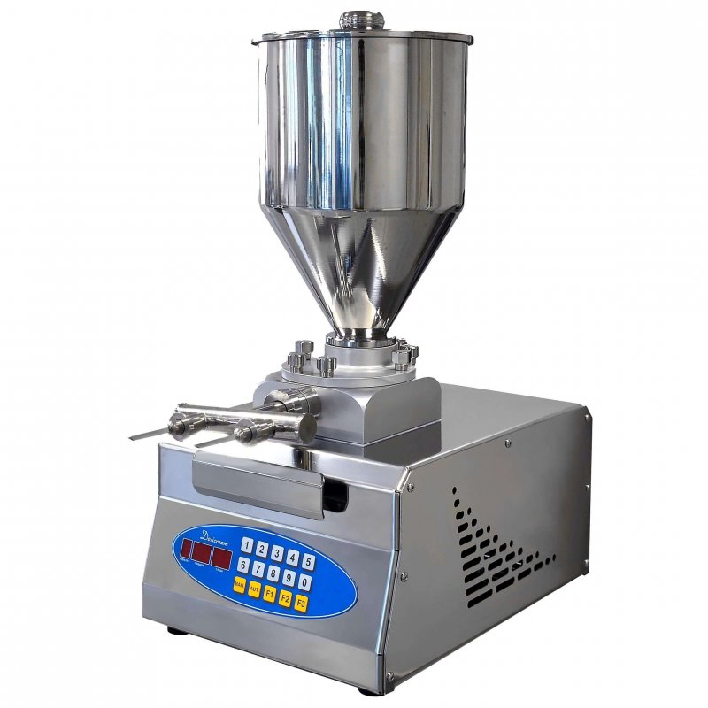 Inyectora dosificadora llenadora de engranajes eléctrica para productos con trozos con tolva 8,5 L