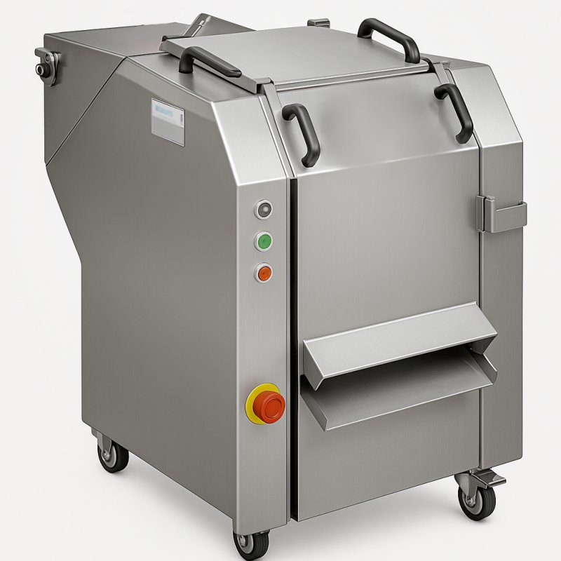 Cortadora industrial de cefalópodos grandes, pulpo, calamar y sepia con carga superior