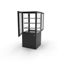 Vitrina neutra Integra IN60/80-140NA-B negra con estantes de cristal y luz LED para productos sin refrigeración