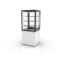 Vitrina neutra Integra IN60/80-140NG blanca con estantes de cristal y luz LED para productos sin refrigeración