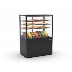 Vitrina neutra profesional IN100/80-140N en negro con 3 estantes de cristal, luz LED y diseño sin tornillería