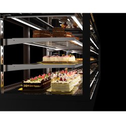 Vitrina neutra profesional IN100/80-140N en negro con 3 estantes de cristal, luz LED y diseño sin tornillería