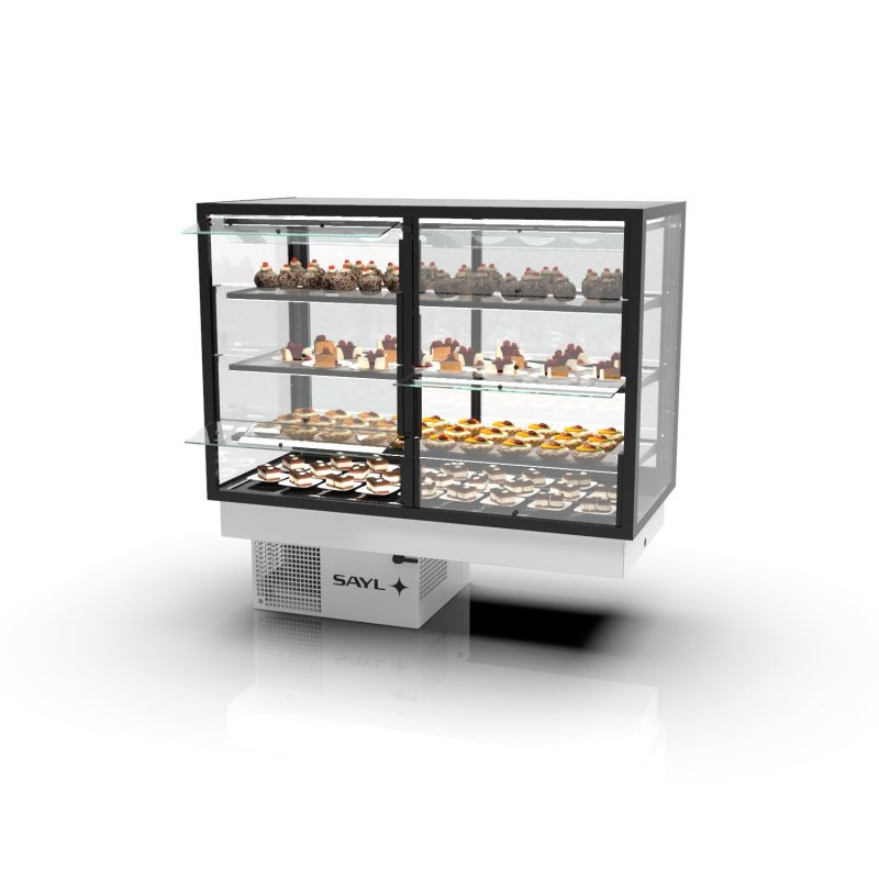 Vitrina Drop-In refrigerada DP120-80S blanca con frontal abatible, frío ventilado y estantes regulables