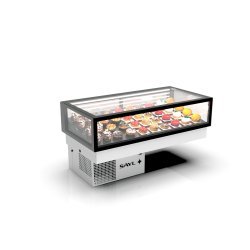 Vitrina Drop-In refrigerada DP120-20 blanca con frío ventilado, 2 estantes y cristal templado