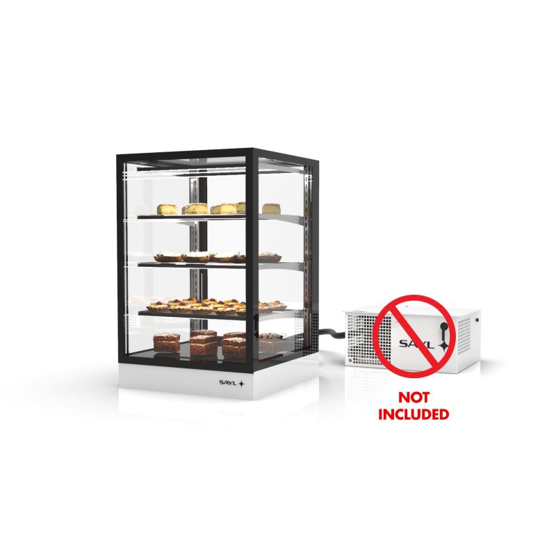 Vitrina refrigerada IN60-90RZ blanca con grupo remoto, 3 estantes regulables de cristal y puertas correderas