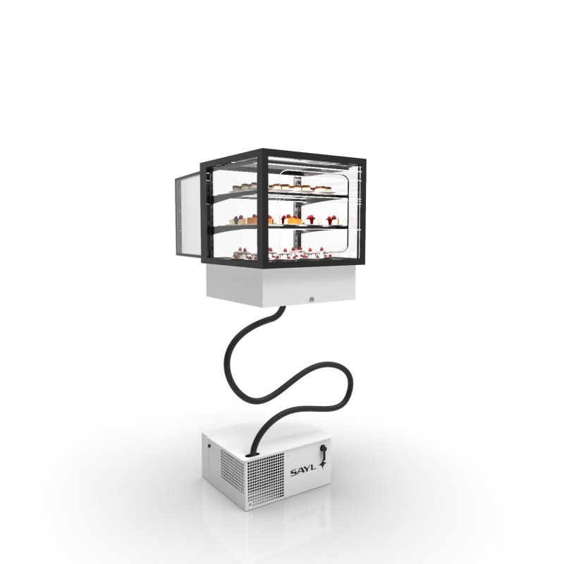 Vitrina Drop-In DP60-50RG blanca con puertas correderas, Grab & Go, estantes regulables y control táctil