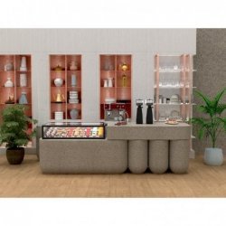 Vitrina Drop-In DP60-50RG blanca con puertas correderas, Grab & Go, estantes regulables y control táctil
