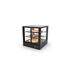 Vitrina sobremostrador IN60-60CA blanca con calor seco, 2 estantes regulables y puertas correderas traseras
