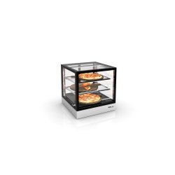 Vitrina sobremostrador IN60-60C blanca con calor seco, 2 estantes de cristal y puertas correderas traseras