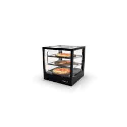 Vitrina sobremostrador IN60-60CG blanca con calor seco, 2 estantes regulables y puertas correderas traseras