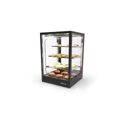 Vitrina sobremostrador IN60-90CG blanca con calor seco, 3 estantes regulables y puertas correderas traseras