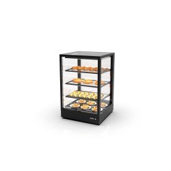 Vitrina sobremostrador IN60-90C -B- negra con calor seco, 3 estantes regulables y puertas correderas traseras
