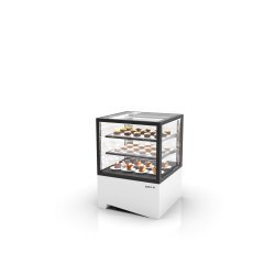 Vitrina sobremostrador IN60-85 blanca refrigerada con frío ventilado, puertas traseras y control táctil profesional