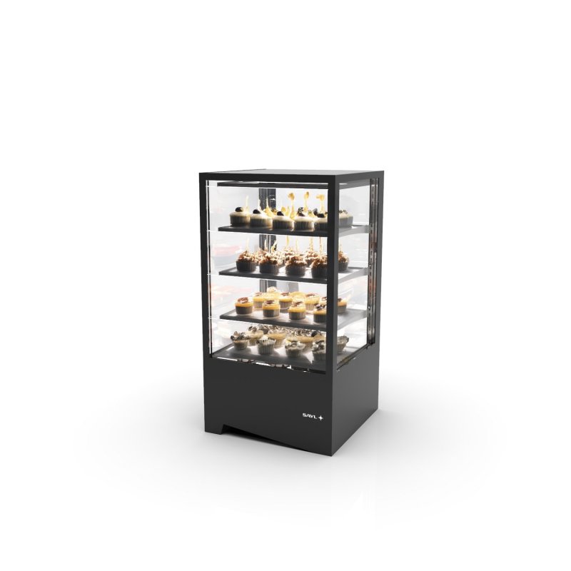 Vitrina sobremostrador IN60-115 -B- negra con frío ventilado, LED, puertas traseras y control táctil profesional Vitrina sobremostrador IN60-115 -B- negra con frío ventilado, LED, puertas traseras y control táctil profesional