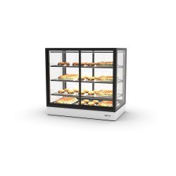 Vitrina sobremostrador IN100-90CA blanca con calor seco, 3 estantes y puertas correderas para hostelería