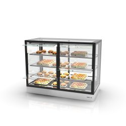 Vitrina sobremostrador IN120-90CS blanca con calor seco, 3 estantes regulables y puertas correderas profesionales