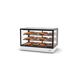 Vitrina sobremostrador IN100-60C blanca con calor seco, 2 estantes y puertas correderas para exposición profesional