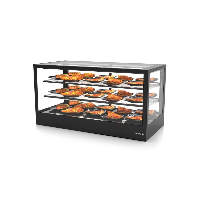 Vitrina sobremostrador IN120-60C negra con calor seco, 2 estantes regulables y puertas traseras profesionales Vitrina sobremostrador IN120-60C negra con calor seco, 2 estantes regulables y puertas traseras profesionales