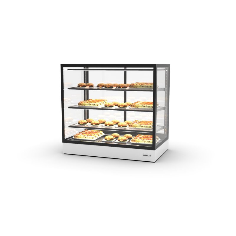 Vitrina sobremostrador IN100-90C blanca con calor seco y 3 estantes regulables para uso en hostelería profesional Vitrina sobremostrador IN100-90C blanca con calor seco y 3 estantes regulables para uso en hostelería profesional