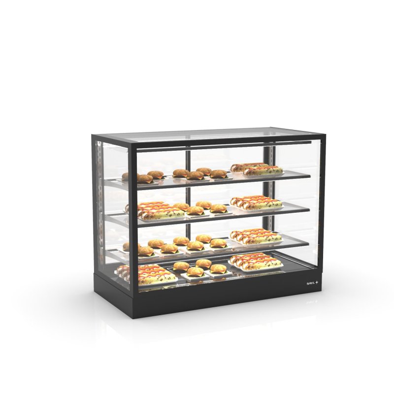 Vitrina sobremostrador calor seco IN120-90C-B- negra con 3 estantes regulables y cristal templado profesional Vitrina sobremostrador calor seco IN120-90C-B- negra con 3 estantes regulables y cristal templado profesional