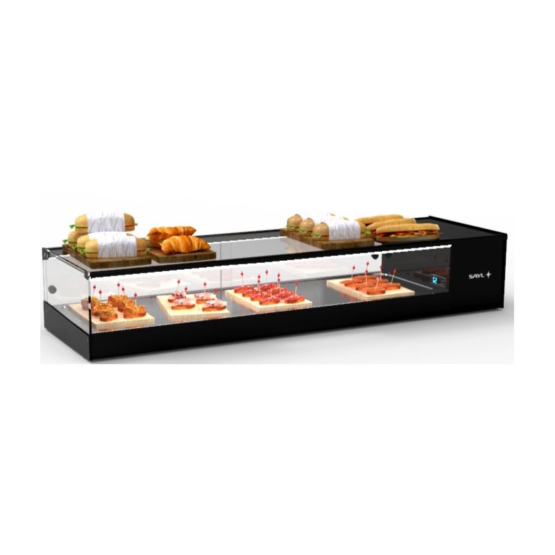 Vitrina refrigerada sobremostrador negra Logic Tapas VTLG6P para 6 bandejas GN 1/3 Vitrina refrigerada sobremostrador negra Logic Tapas VTLG6P para 6 bandejas GN 1/3