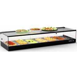 Vitrina caliente sobremostrador negra Tapas Baño María CLO6BL para 6 GN 1/3, calor húmedo 80°C