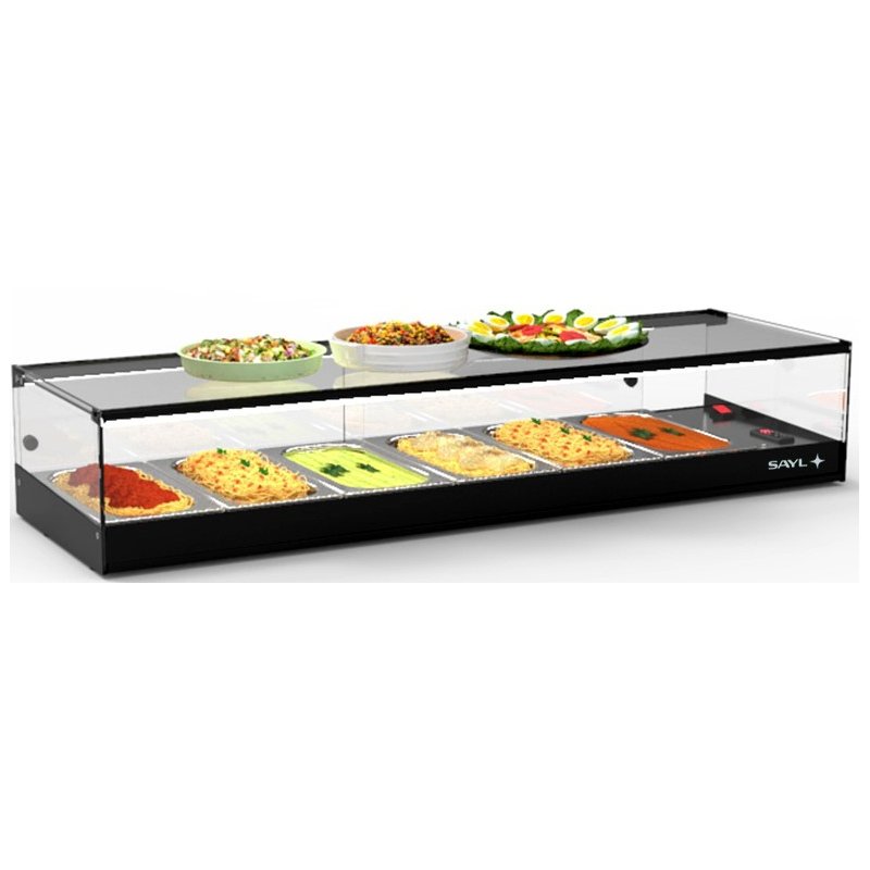 Vitrina caliente sobremostrador negra Tapas Baño María CLO6BL para 6 GN 1/3, calor húmedo 80°C Vitrina caliente sobremostrador negra Tapas Baño María CLO6BL para 6 GN 1/3, calor húmedo 80°C