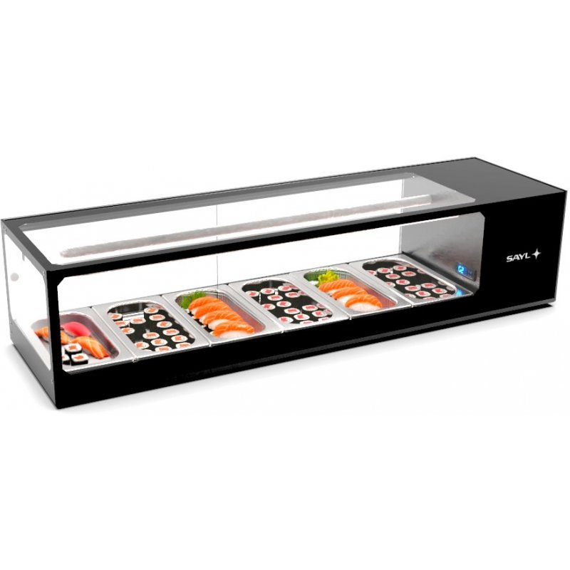 Vitrina refrigerada para sushi Logic Sushi VTLG6S negra con puertas correderas Vitrina refrigerada para sushi Logic Sushi VTLG6S negra con puertas correderas