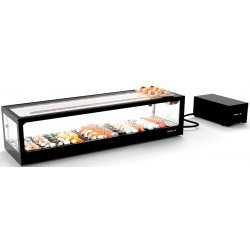Vitrina refrigerada para sushi Logic Sushi VTLG6SGRP negra con puertas correderas y grupo frigorífico remoto compacto