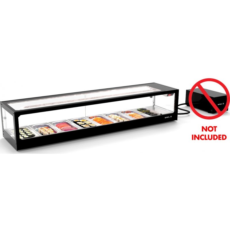 Vitrina refrigerada para sushi Logic Sushi VTLG8SGZ negra con grupo remoto y puertas correderas traseras Vitrina refrigerada para sushi Logic Sushi VTLG8SGZ negra con grupo remoto y puertas correderas traseras