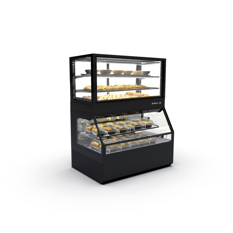 Vitrina modular Combi COC5N con calor seco Sahara y zona neutra, 3 estantes LED y puertas ciega inferior + correderas