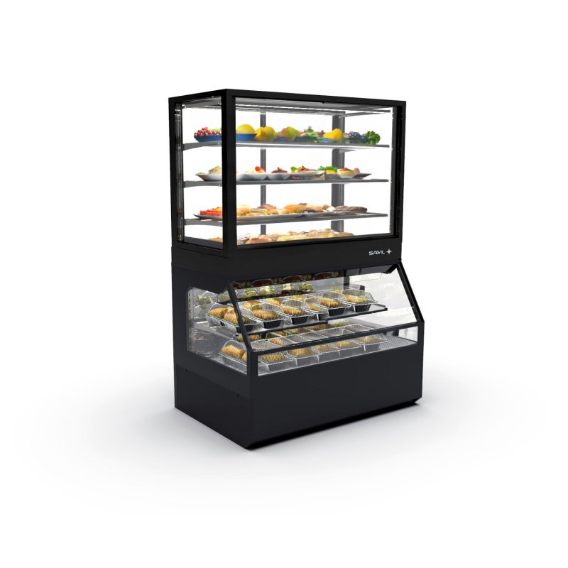 Vitrina modular Combi COC8N con calor seco Sahara y zona neutra, 4 estantes LED y puertas ciega inferior + correderas