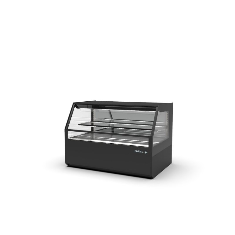 Vitrina Integra Neutra negra con 1 estante regulable, iluminación LED doble y puertas correderas traseras Vitrina Integra Neutra negra con 1 estante regulable, iluminación LED doble y puertas correderas traseras