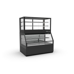 Vitrina Combi CON5F negra con frío ventilado, 3 estantes regulables y puertas ciega inferior + correderas superiores