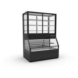 Vitrina Combi CON8AF negra con frío ventilado, 4 estantes regulables y puertas ciega inferior + correderas superiores
