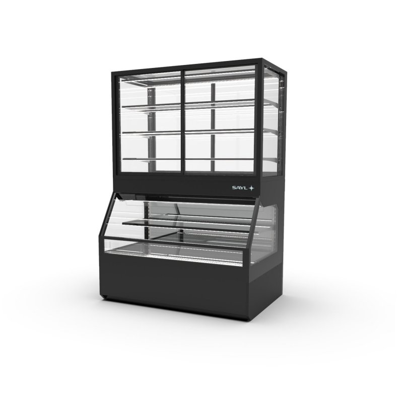 Vitrina Combi CON8AN negra neutra con 4 estantes regulables y puertas ciega inferior + correderas superiores Vitrina Combi CON8AN negra neutra con 4 estantes regulables y puertas ciega inferior + correderas superiores