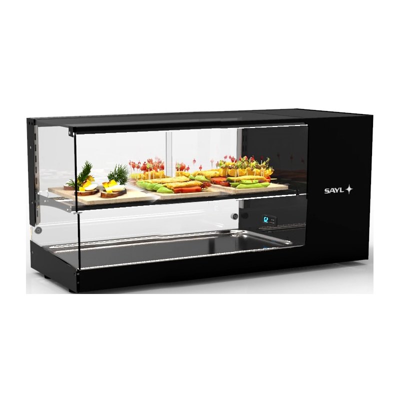 Vitrina sobremostrador refrigerada Sayl Logic Triple VTLG24P-1 con estantes LED y base refrigerada para tapas y hostelería