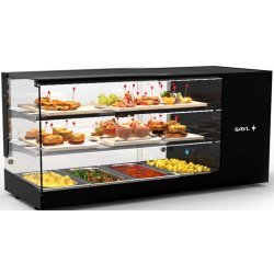 Vitrina Logic Triple VTLG24-2 negra de 3 niveles con base refrigerada, LED y puertas correderas