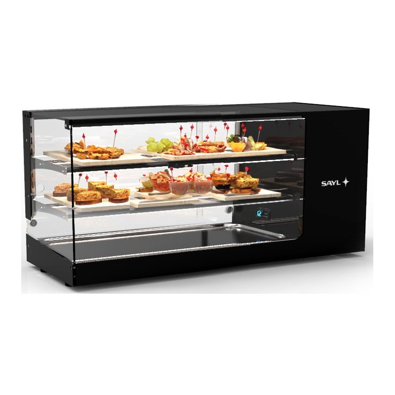 Vitrina refrigerada Logic Triple VTLG24P-2 negra de 3 niveles con estantes regulables, LED y puertas correderas Vitrina refrigerada Logic Triple VTLG24P-2 negra de 3 niveles con estantes regulables, LED y puertas correderas