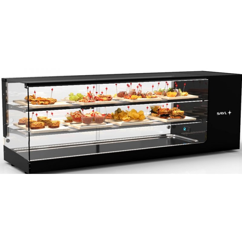 Vitrina refrigerada Logic Triple VTLG26P-2 negra de 3 niveles con estantes regulables, LED y puertas correderas
