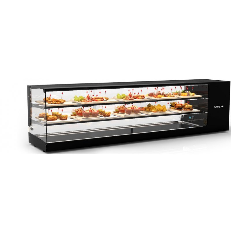 Vitrina refrigerada Logic Triple VTLG28P-2 negra de 3 niveles con estantes regulables, LED y puertas correderas