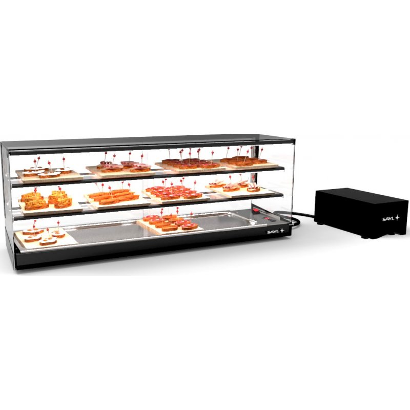 Vitrina refrigerada Logic Triple VTLG26GRP-2 negra de 3 niveles con grupo remoto, estantes regulables y puertas correderas