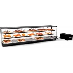 Vitrina refrigerada Logic Triple VTLG28GRP-2 negra de 3 niveles con grupo remoto, estantes regulables y puertas correderas