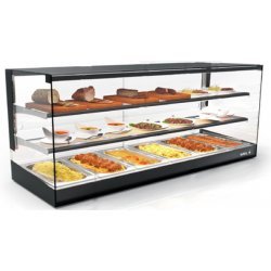 Vitrina TAPAS Neutra LO26-NE sobremostrador de triple altura con estante regulable y puertas correderas para hostelería