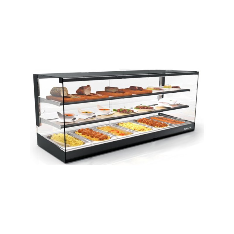 Vitrina TAPAS Neutra LO26-NE sobremostrador de triple altura con estante regulable y puertas correderas para hostelería Vitrina TAPAS Neutra LO26-NE sobremostrador de triple altura con estante regulable y puertas correderas para hostelería