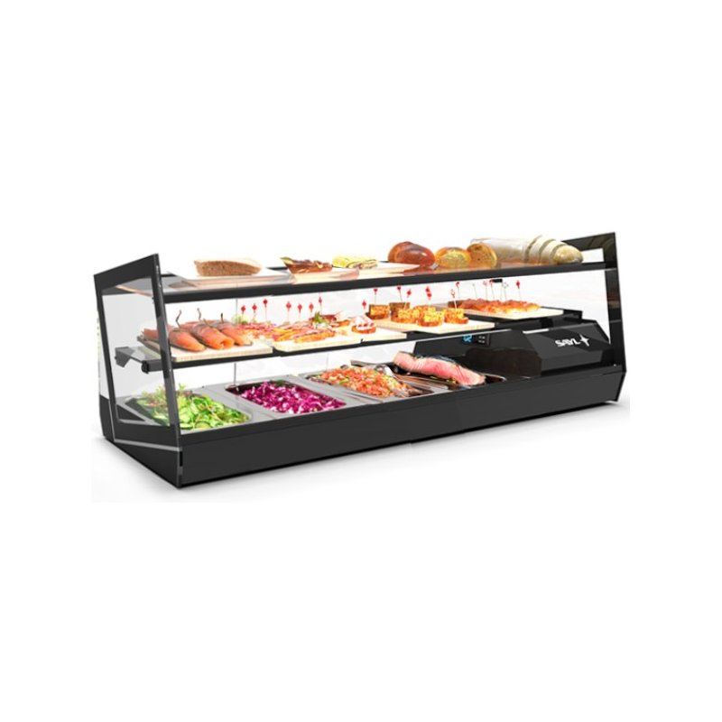 Vitrina refrigerada Kube VCKB4 de 3 niveles para tapas y postres con cristal templado sobremostrador Vitrina refrigerada Kube VCKB4 de 3 niveles para tapas y postres con cristal templado sobremostrador