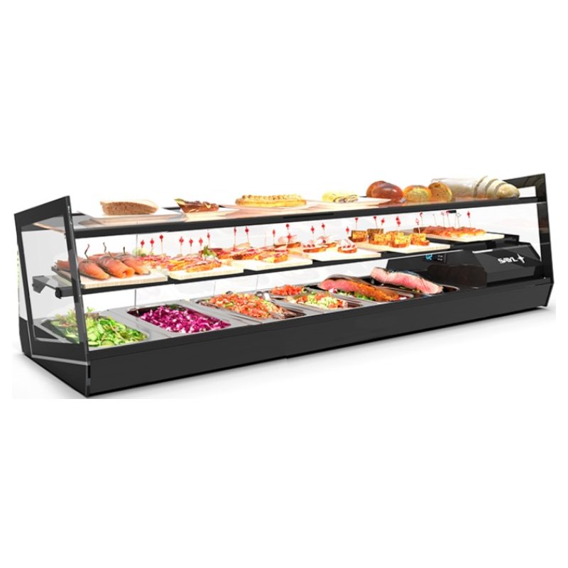 Vitrina refrigerada Kube VCKB6 para hostelería con triple exposición y diseño compacto en cristal